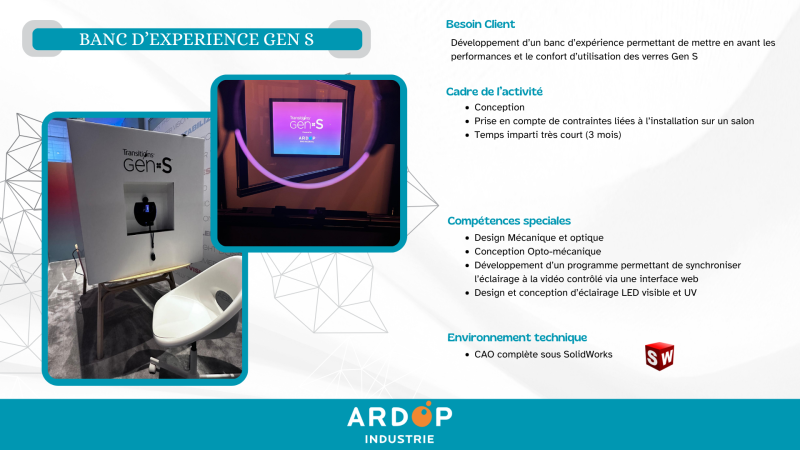 Banc d’expérience optique Gen S : conception opto-mécanique et éclairage LED sur mesure